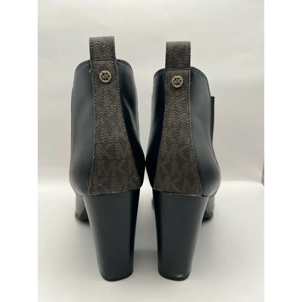 Michael Kors Evaline Heeled Black Leather Bootie Women Size 9.5